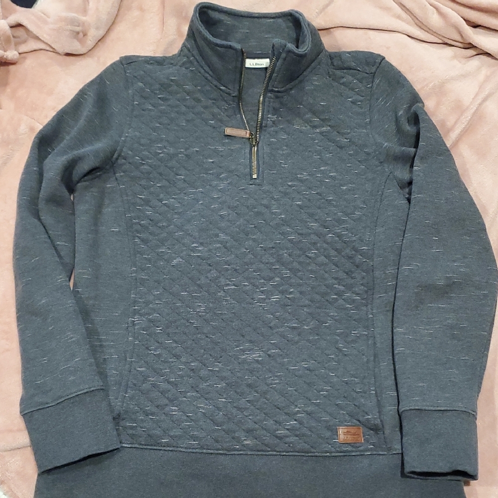 LL Bean Women's Gray Quilted Quarter Zip Pullover